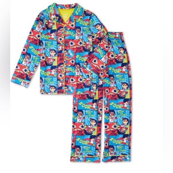 Ryan’s World 2 piece button down shirt and pants kids Pajamas set size 8 new‎ - Picture 1 of 9